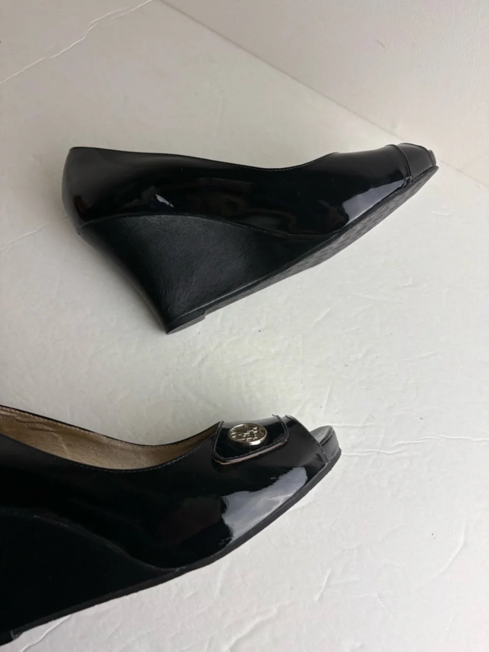 Lilly Pulitzer Black Patent Peep Toe Wedges